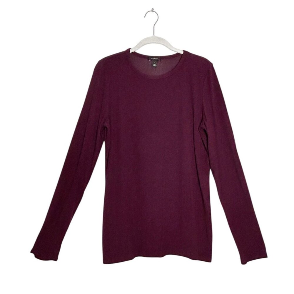 Halogen Women's Long Sleeve Crewneck Top in Burgundy - Sz L